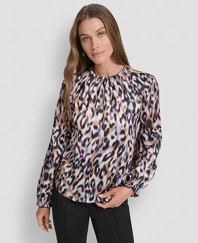 Dkny Women's Printed Ruffle Edge Blouse