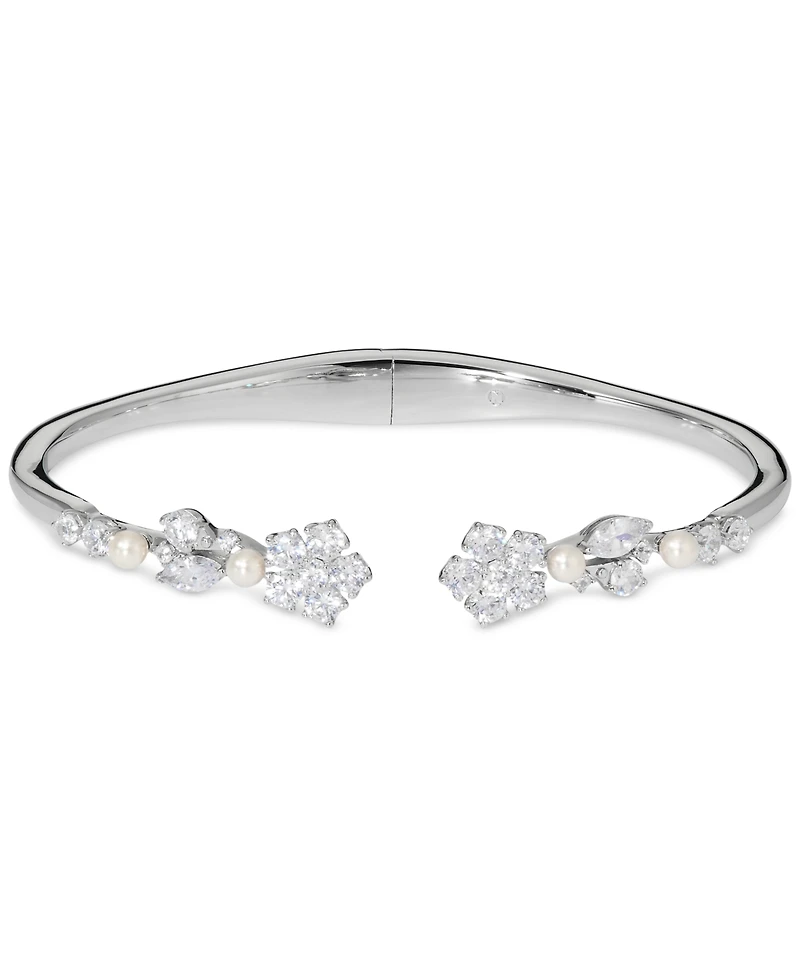 Eliot Danori Cubic Zirconia & Imitation Pearl Flower Cuff Bracelet, Exclusively at Macy's