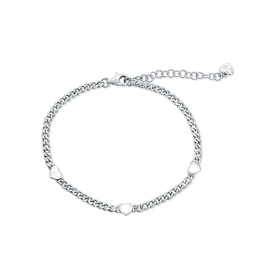 Simona Sterling Silver, Heart Cuban Bracelet