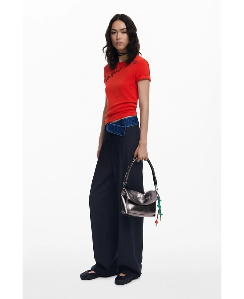 Desigual Women's Medium metallic flap bag with 3D logo