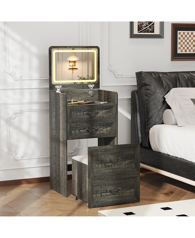 Vlsrka Flip-top vanity desk with mirror and stool.