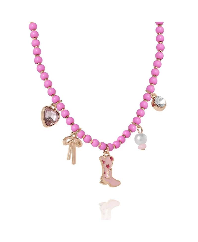 Jessica Simpson Kids Charm Necklace & Earrings Set - Pink & Gold Western Style