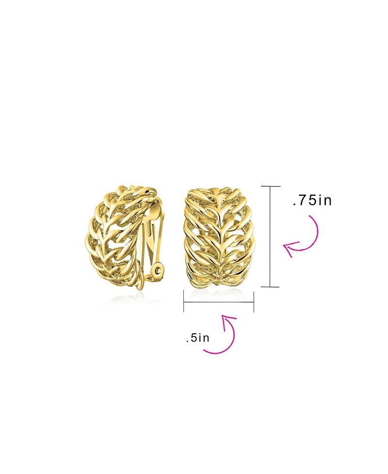 Bling Jewelry Set of 2 Open Weave Leaf Design Clip-On Earrings For Non-Pierced Gold Plated