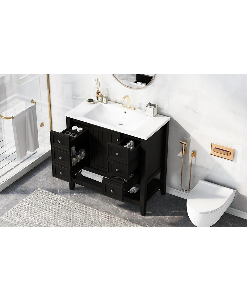 Streamdale Furniture 36" Black Bathroom Vanity w/ Sink Cabinet & Drawers