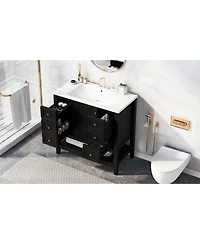 Streamdale Furniture 36" Black Bathroom Vanity w/ Sink Cabinet & Drawers