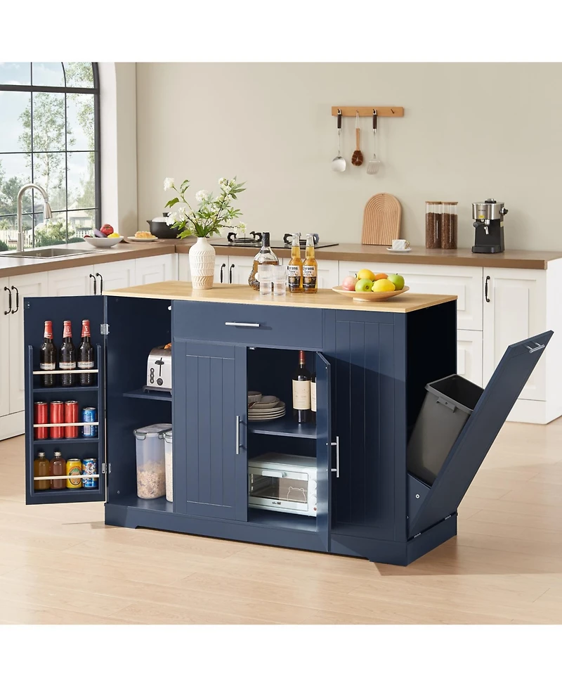 Streamdale Furniture Navy Blue Kitchen Island with Trash Storage