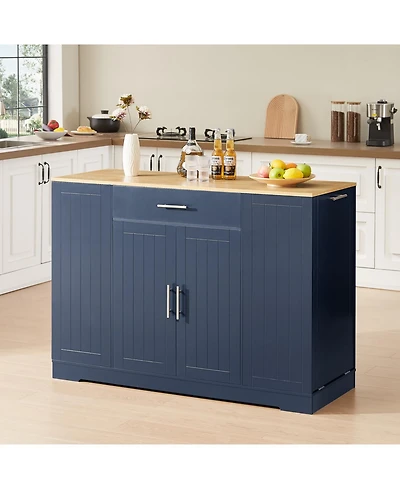 Streamdale Furniture Navy Blue Kitchen Island with Trash Storage