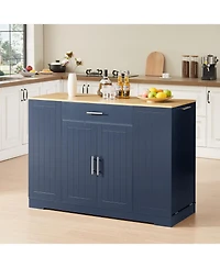 Streamdale Furniture Navy Blue Kitchen Island with Trash Storage
