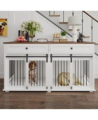 Streamdale Furniture 63" Double Dog Crate Furniture with Drawers & Divider