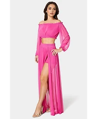 Bebe Women's High Slit Two Piece Mesh Dress
