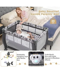 Costway Kids Portable Playard Nursery Center Crib with Hanging Toys & Music Box Unisex 0-3 Years