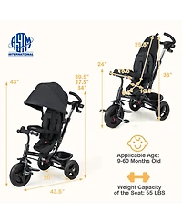 Gymax 4-in-1 Baby Tricycle Toddler Trike w/ Reversible Seat Canopy & Push Handle