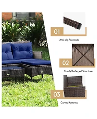 Gymax Set of 3 3-Seat Sofa Cushioned Table Rattan Furniture Garden Patio