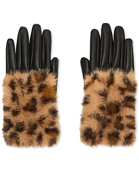 Steve Madden Printed Faux-Fur-Cuff Faux-Leather Gloves