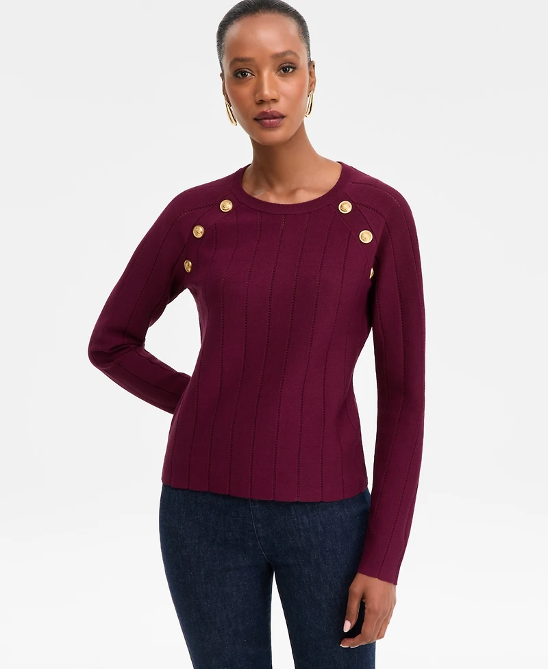 I.n.c. International Concepts Women's Button-Trim Pointelle Sweater, Macy's Exclusive