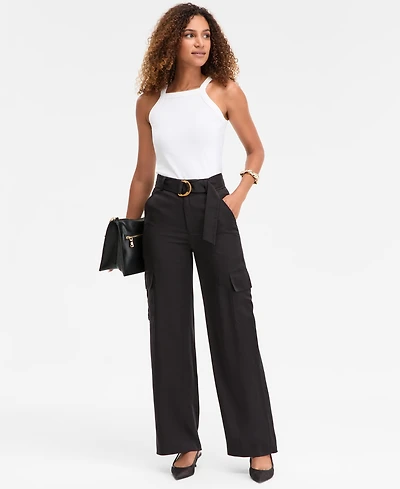 I.n.c. International Concepts Women's Belted High-Rise Cargo Pants, Macy's Exclusive