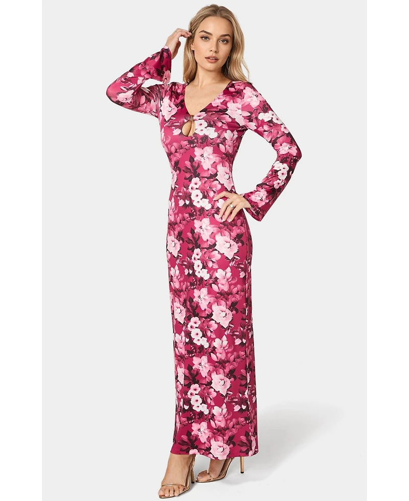Bebe Women's Long Sleeve Keyhole Maxi Dress