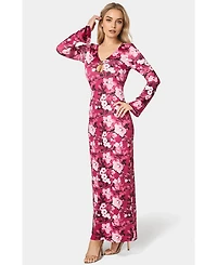 Bebe Women's Long Sleeve Keyhole Maxi Dress
