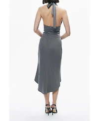 Nocturne Women's Tie Neck Asymmetrical Midi Dress