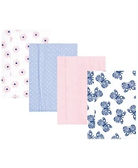 Hudson Baby Girls 4 Piece Absorbent Flannel Burp Cloth