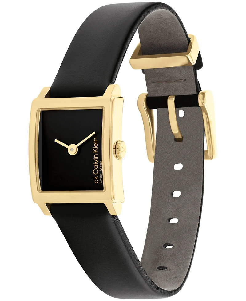 Calvin Klein Women's Elongated Black Leather Strap Watch, 18.5 x 20.5mm