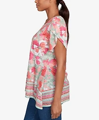 Ruby Rd. Petite Floral Striped Border Flutter Sleeve Top