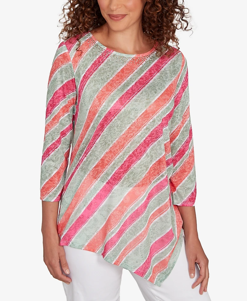Ruby Rd. Petite Bias Stripe Beaded Top