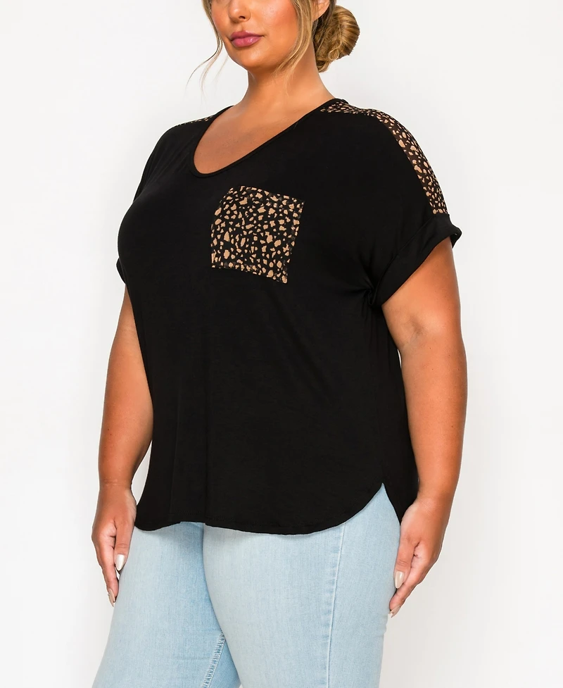 Coin 1804 Plus Pebble Mesh Pocket Shoulder Rolled Sleeve Top