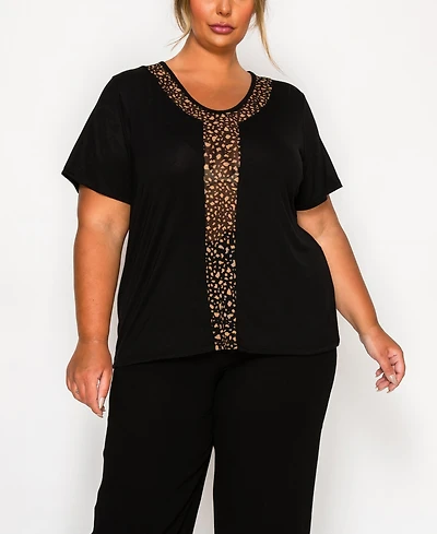 Coin 1804 Plus Pebble Mesh Inset Short Sleeve Top