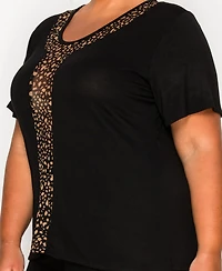 Coin 1804 Plus Pebble Mesh Inset Short Sleeve Top