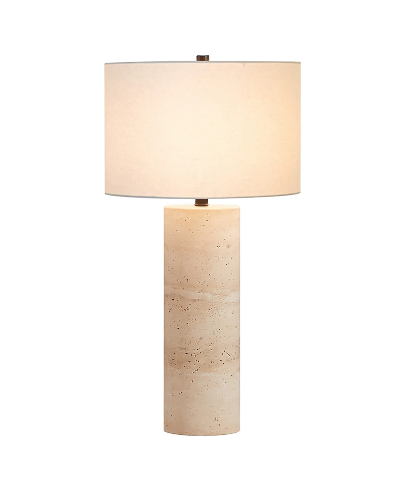 Hudson & Canal Corbett 29" Metal Natural Travertine Stone Table Lamp with Fabric Shade