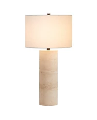 Hudson & Canal Corbett 29" Metal Natural Travertine Stone Table Lamp with Fabric Shade