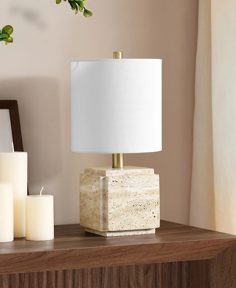 Hudson & Canal Pacha 15.5" Metal Stone Table Lamp with Fabric Shade