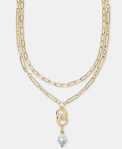 I.n.c. International Concepts Imitation Pearl Charm Layered Lariat Necklace, 16" + 3" extender, Macy's Exclusive