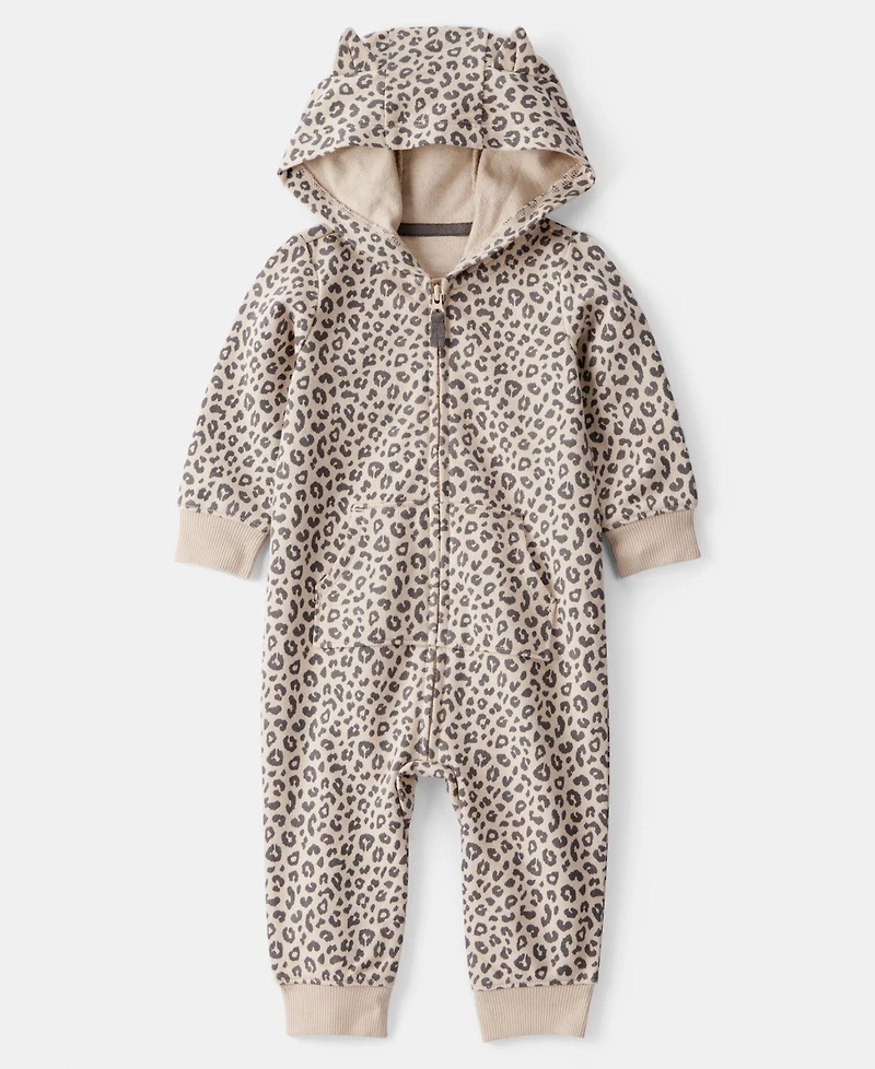 Carter's Baby Girls Cat Leopard-Print Cotton Long-Sleeve Hooded Jumpsuit