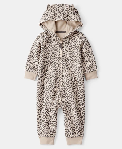 Carter's Baby Girls Cat Leopard-Print Cotton Long-Sleeve Hooded Jumpsuit