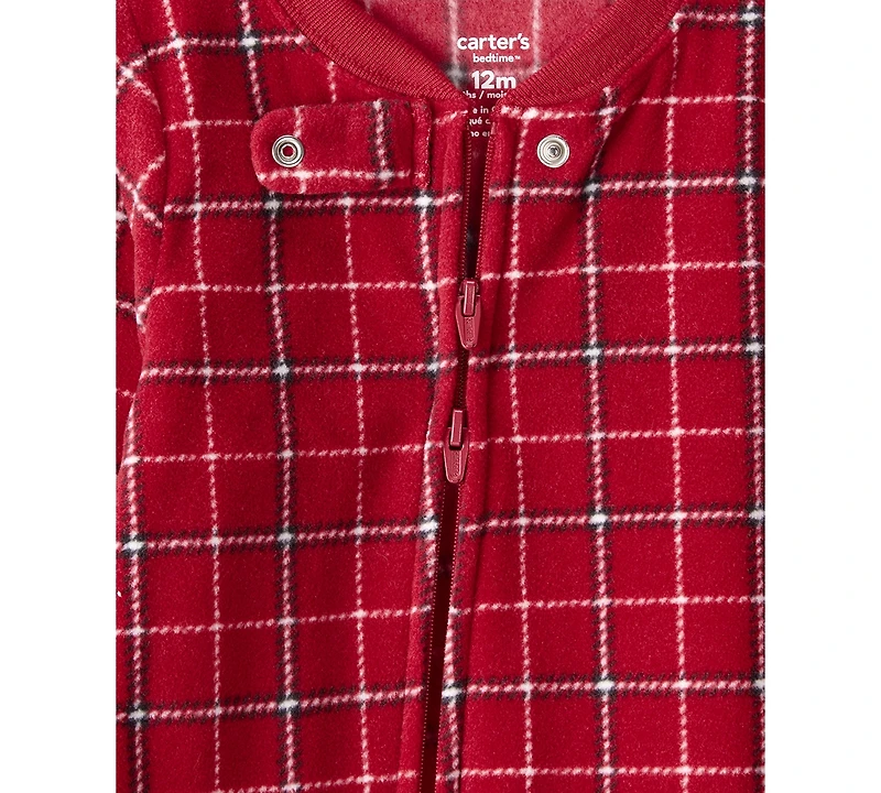 Carter's Baby Boys Plaid-Print Fleece Loose-Fit 1-Piece Footed Pajamas