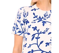 CeCe Women's Printed Vines Short Sleeve Sweater