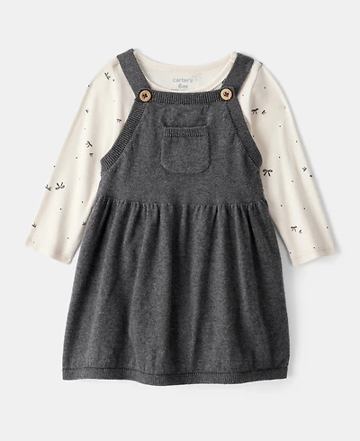 Carter's Baby Girls Cotton Bow-Print Long-Sleeve Bodysuit & Jumper Dress, 2 Piece Set