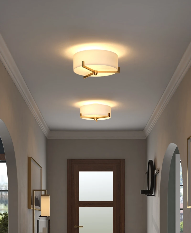 Hudson & Canal Hamlin 8.25" Metal 2-Light Semi Flush Mount with Fabric Shade