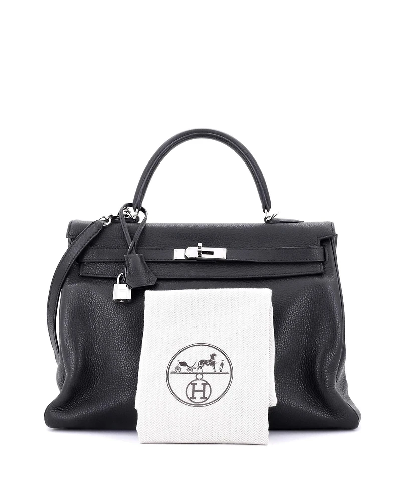 Pre-Owned Hermes Kelly Handbag Clemence with Palladium Hardware