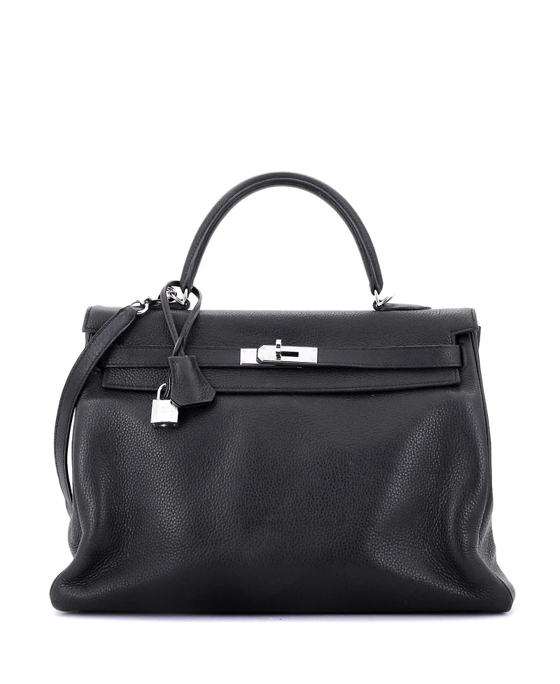 Pre-Owned Hermes Kelly Handbag Clemence with Palladium Hardware