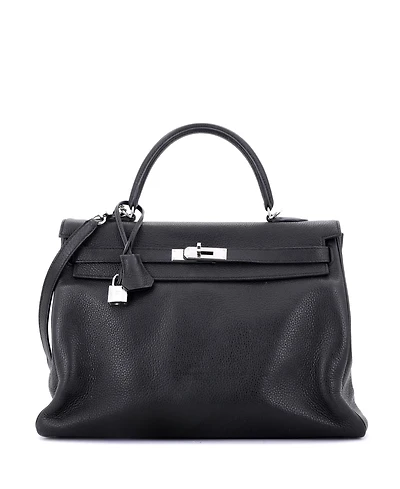 Pre-Owned Hermes Kelly 35 Handbag Black Clemence with Palladium Hardware