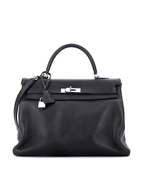 Pre-Owned Hermes Kelly Handbag Clemence with Palladium Hardware