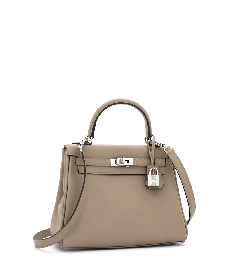 Pre-Owned Hermes Kelly 25 Handbag Verso Swift with Palladium Hardware