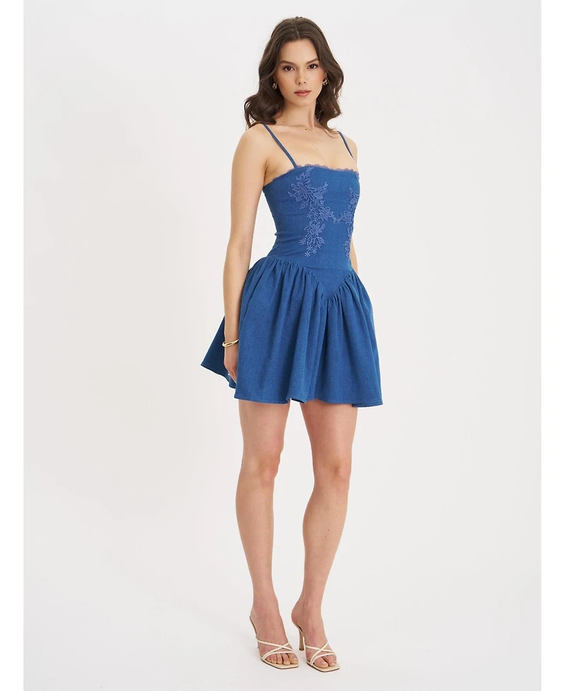 Miss Circle Women's Zafira Cotton Denim Drop Waist Corset Mini Dress