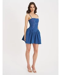 Miss Circle Women's Zafira Cotton Denim Drop Waist Corset Mini Dress