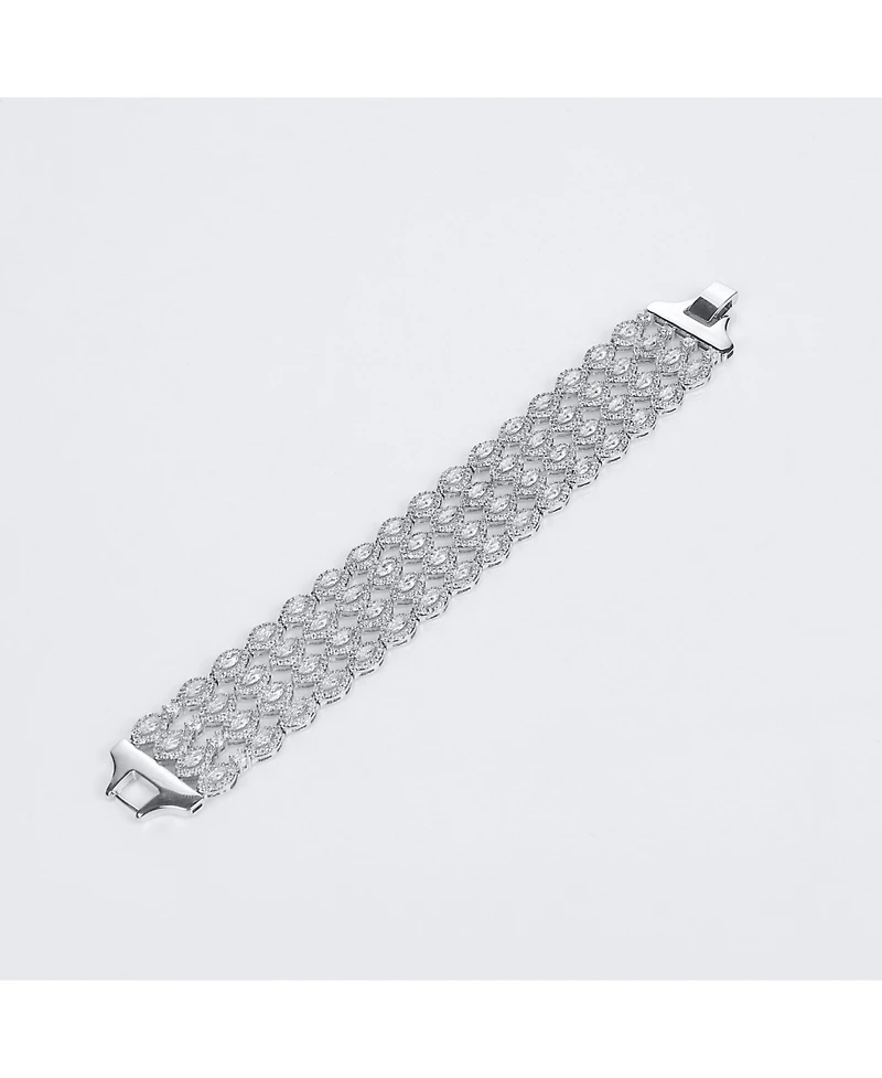 Bling Jewelry Art Deco Style Jewelry Cz Marquise Cubic Zirconia 4 Row Wide Tennis Bracelet Rhodium Plated 7.5 Inches. Perfect Formal Party.