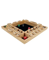 Pacific Shore Games 4 Player Shut the Box Dice Board Game with Natural Wood - 12 in.