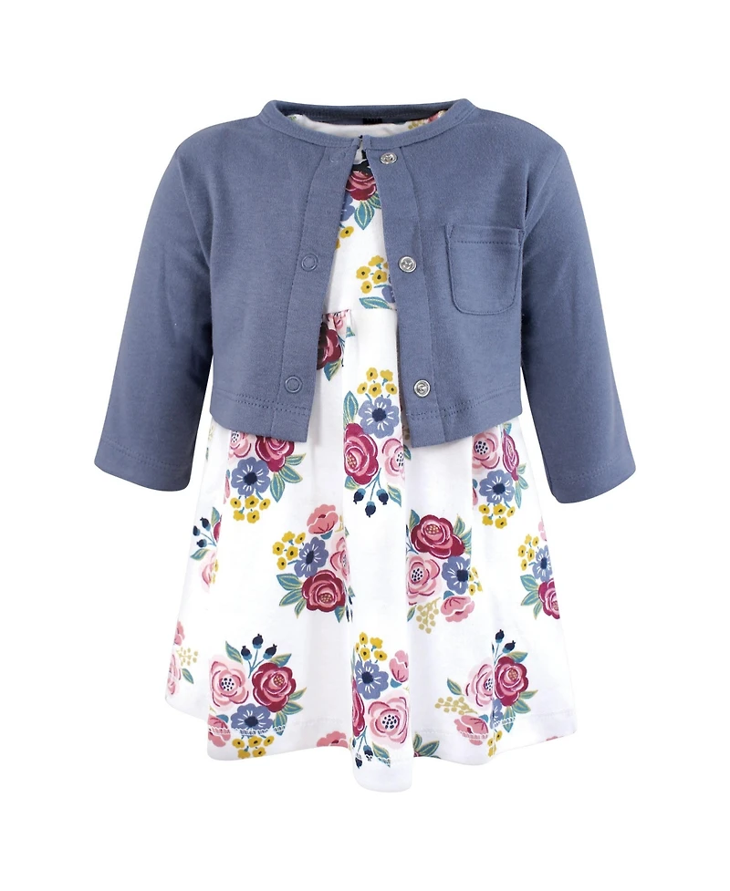 Hudson Baby Girls Cotton Dress and Cardigan Set